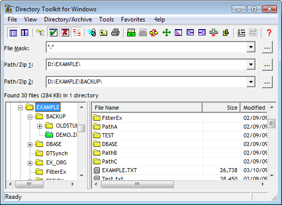 Example of Directory Toolkit  tree display for navigating folders.
